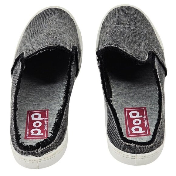 POP Womens Vibration Black Denim Canvas Slip-On Mule Slides Size 8M New No Box - Picture 3 of 10